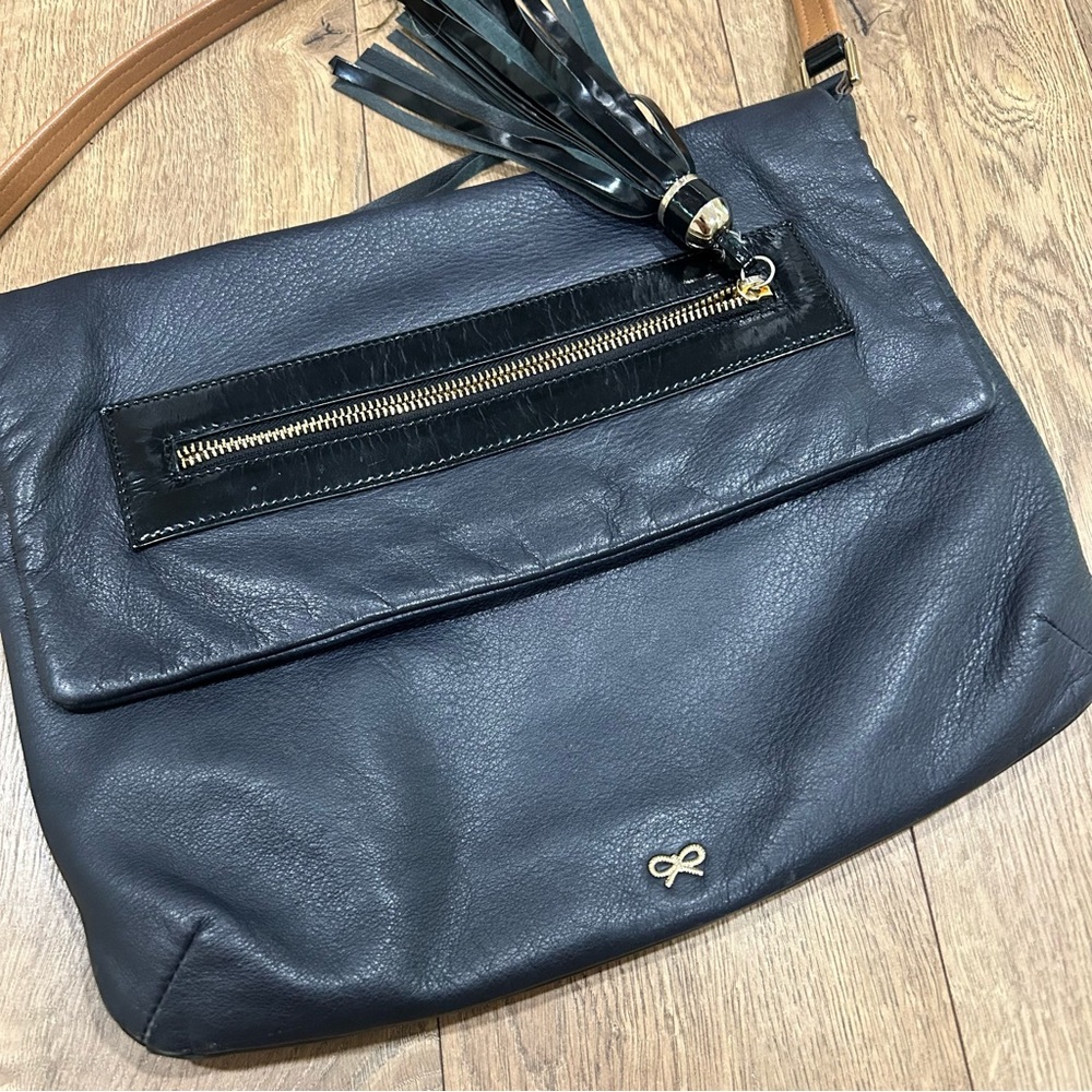 Anya Hindmarch Black Leather Shoulder Bag with Brown Strap and Tassel - Picture 11 of 12